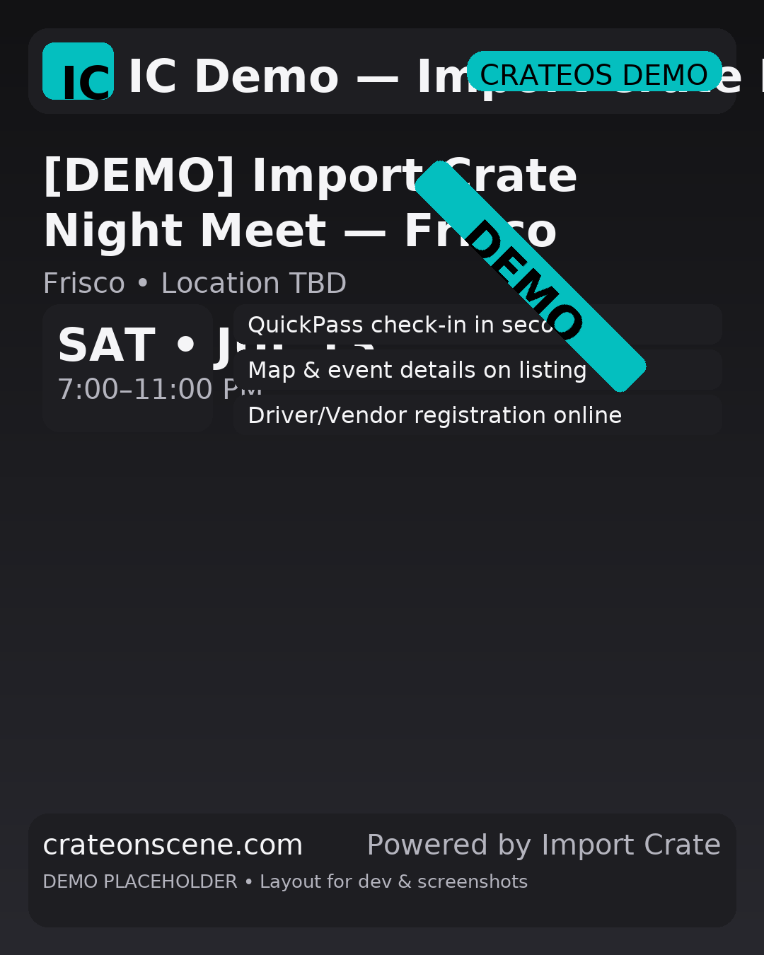 [DEMO] Import Crate Night Meet — Frisco
